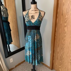 Christina Love peacock print halter dress